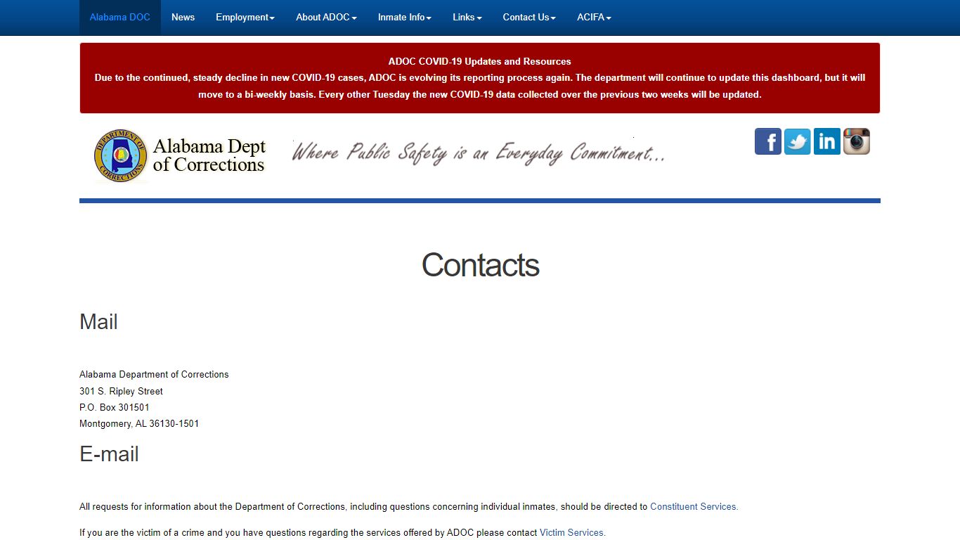 Contact - Alabama Dept of Corrections